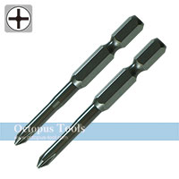 Bits for Rechargeable, Electric (Air) Drivers, Philips #1 x 65mm 6.35 hex shank (2pcs/pack)