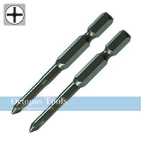 Bits for Rechargeable, Electric (Air) Drivers, Philips #2 x 65mm 6.35 hex shank (2pcs/pack)