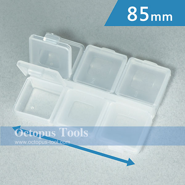 Plastic Pill Box (Mini Size, 6 compartments, 85 x 60 x 18 mm)