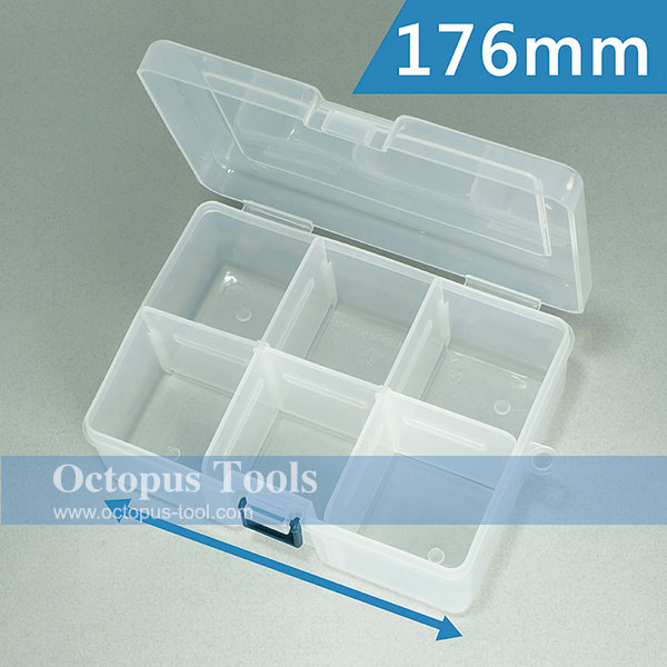 Plastic Compartment Box 6 Grids, Adjustable Dividers, Hanging Hole, 6.9x5.1x2.6 inch