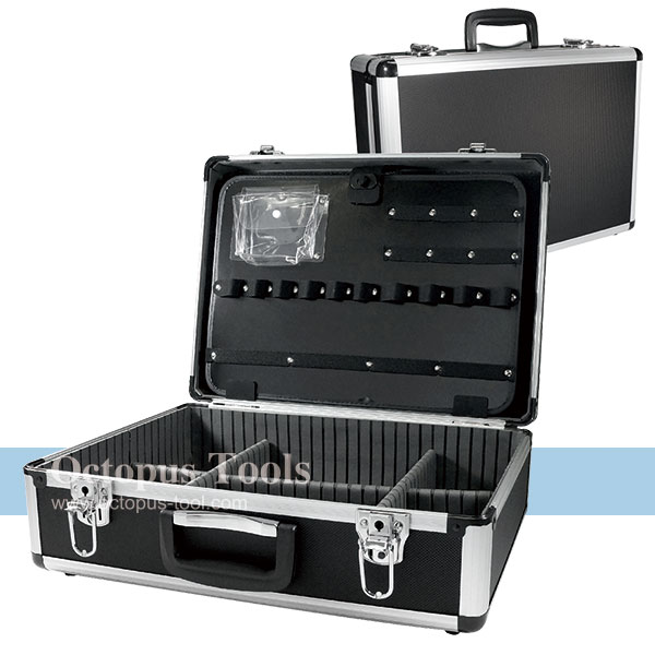 Aluminum Storage Case 450x325x170mm w/ Removable Panels Black