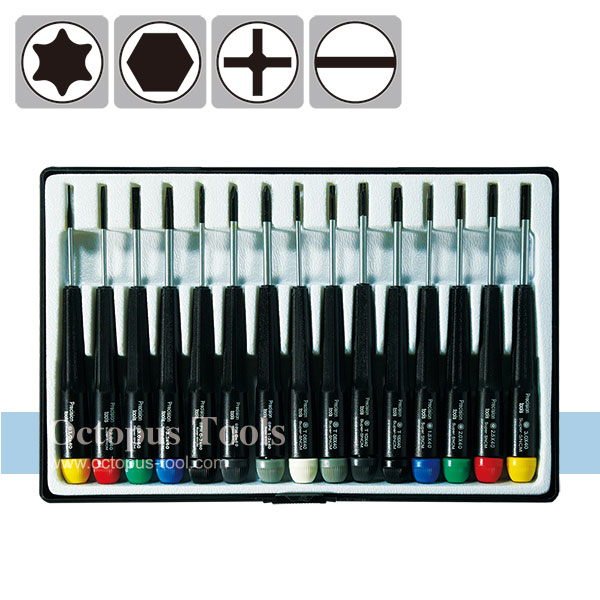 Screwdriver Set (15pcs, Slotted, Phillips, Ball End, Hex)
