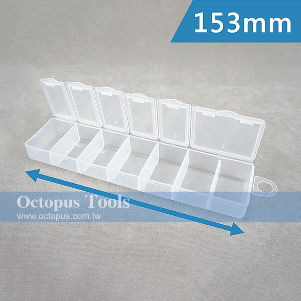 Plastic Compartment Box 7 Grids, 6 Lids, Hanging Hole, 6x1.6x0.8 inch