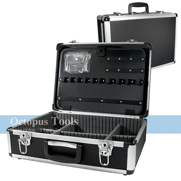 Aluminum Storage Case 450x325x170mm w/ Removable Panels Black