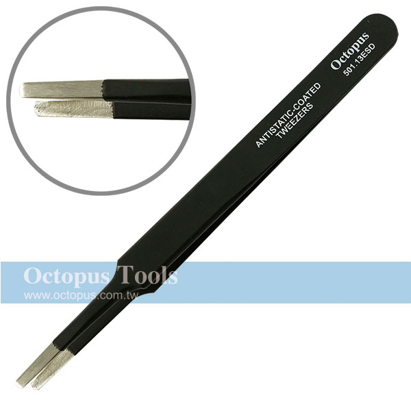 ESD-safe Stainless Steel Non-Magnetic Tweezers Flat Straight Tip