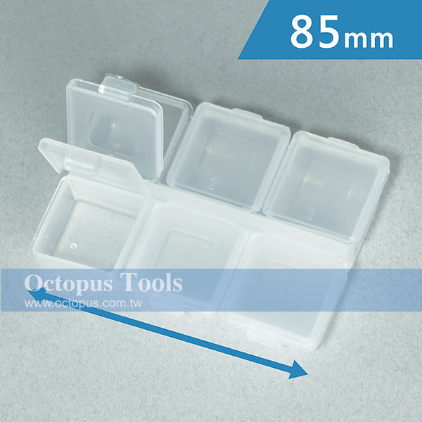 Pill Box, 6 Lids, 3.4x2.5x0.7 inch