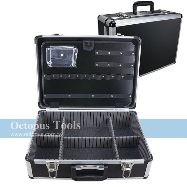 Aluminum Storage Case 450x325x170mm w/ Removable Panels Black
