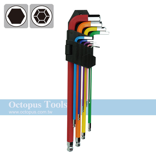Color Long Arm Ball-End Hex Key Wrench 1.5mm-10mm 9pcs/set